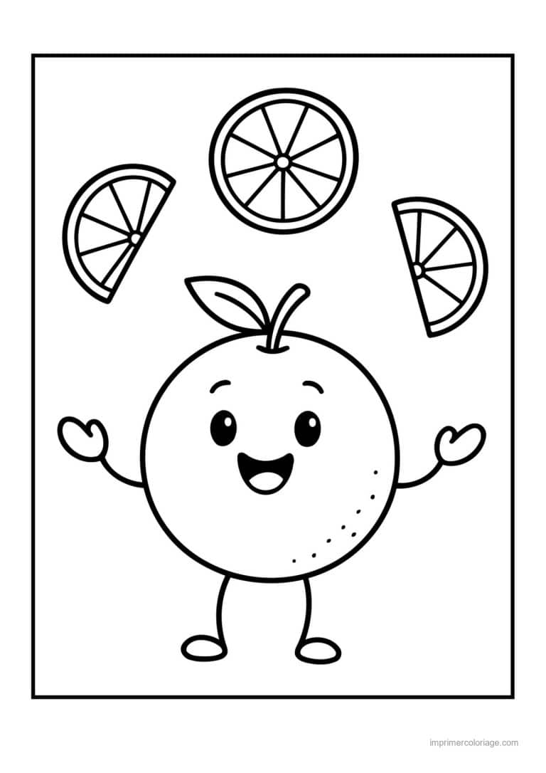 coloriage orange mandarine orange kawaii jongleuse - dessin gratuit &agrave; imprimer