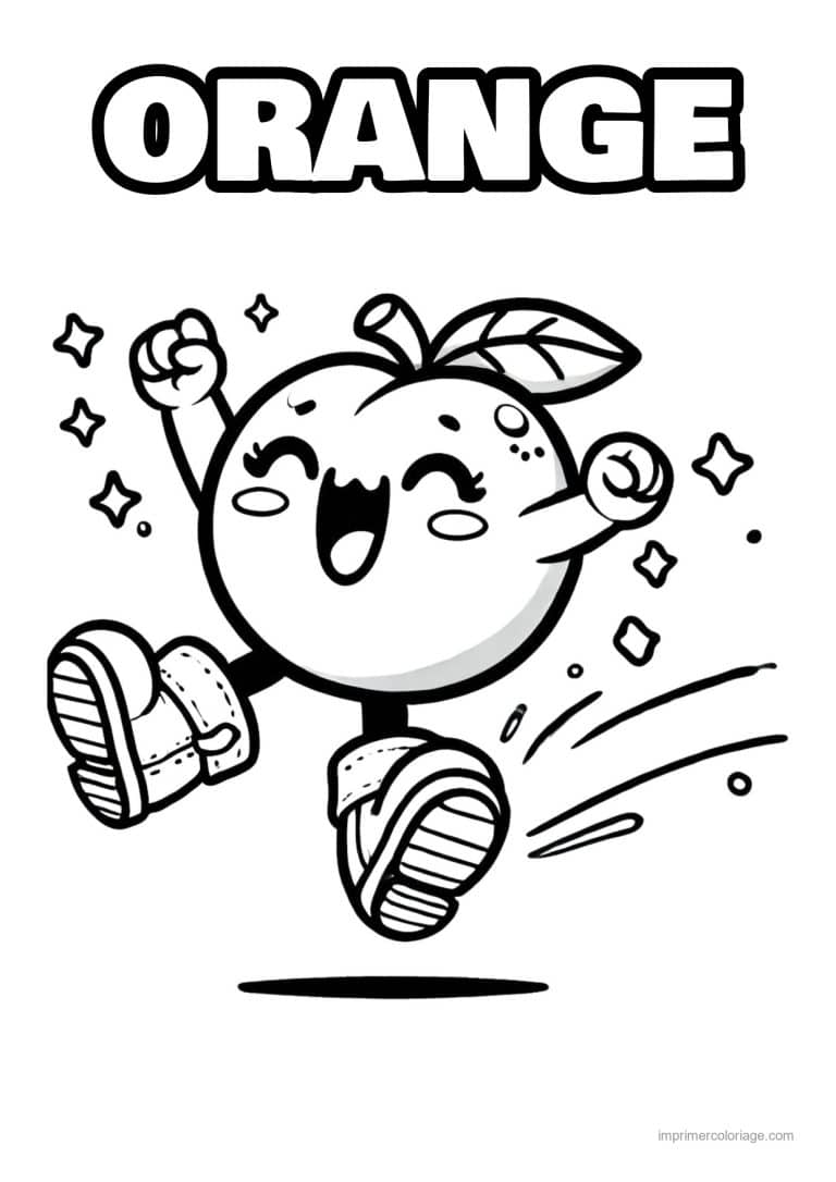 coloriage orange mandarine orange kawaii qui court - dessin gratuit &agrave; imprimer
