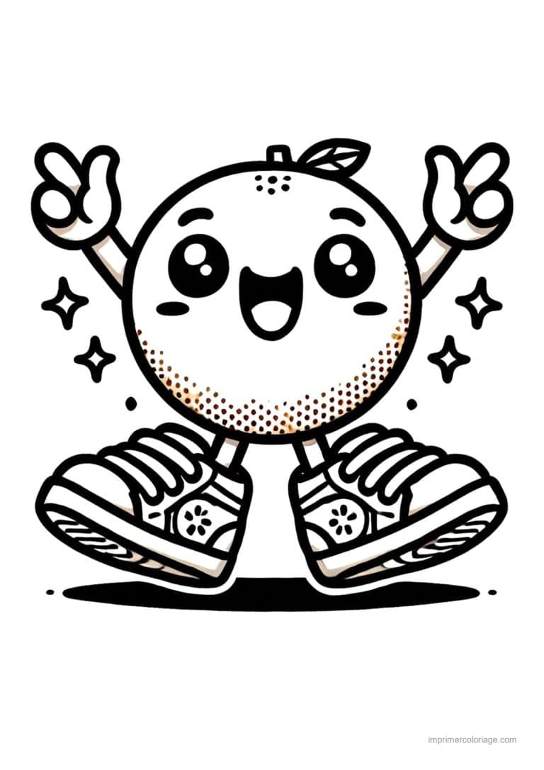 coloriage orange mandarine orange kawaii qui saute - dessin gratuit &agrave; imprimer