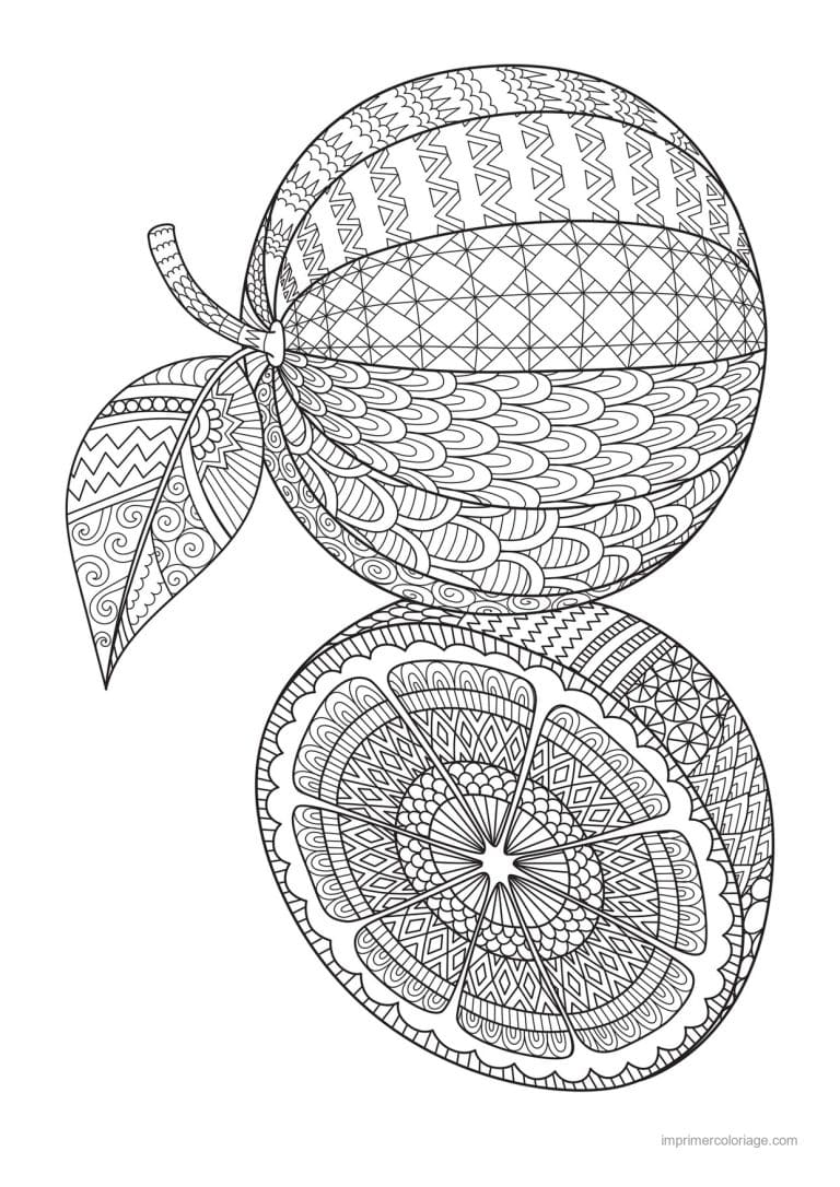 coloriage orange mandarine oranges entiere et coupee mandala - dessin gratuit &agrave; imprimer
