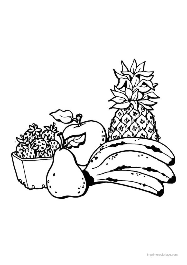 coloriage panier de fruits ananas banane et poire - dessin gratuit &agrave; imprimer