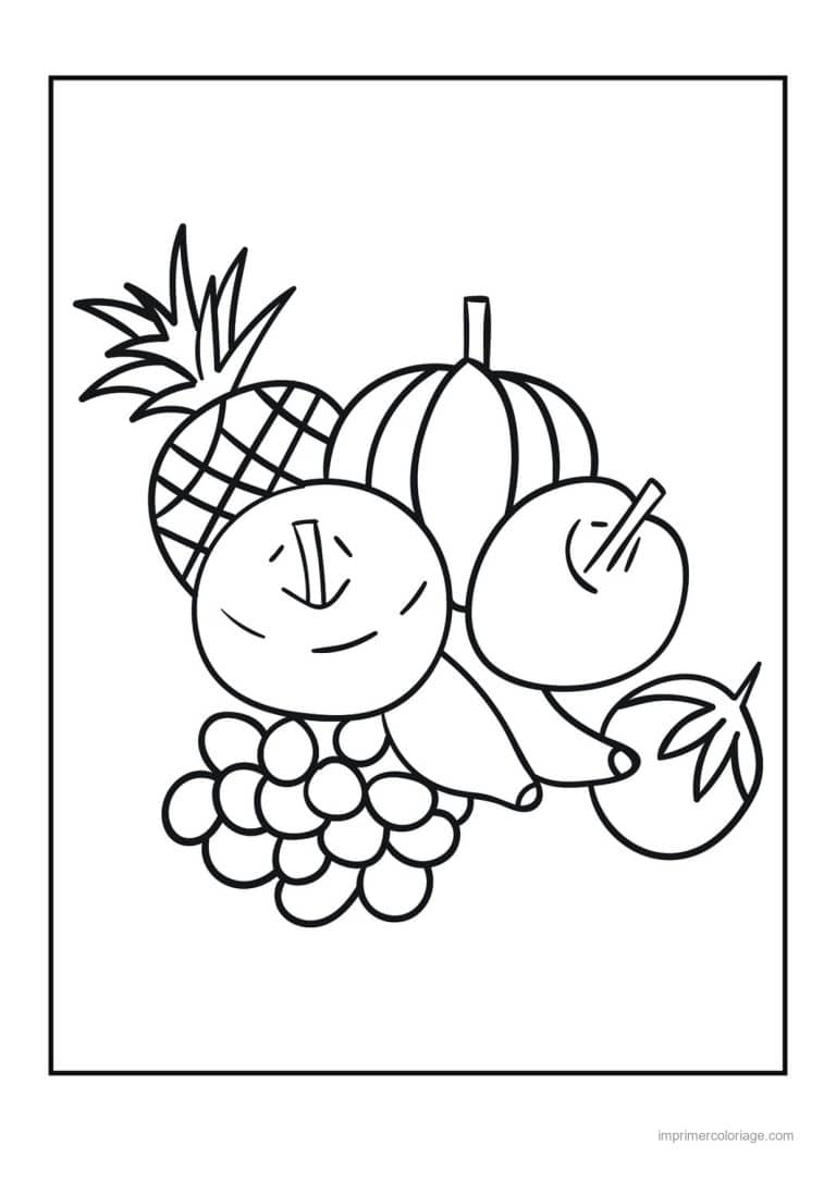 coloriage panier de fruits assortiment de fruits au trait simple - dessin gratuit &agrave; imprimer
