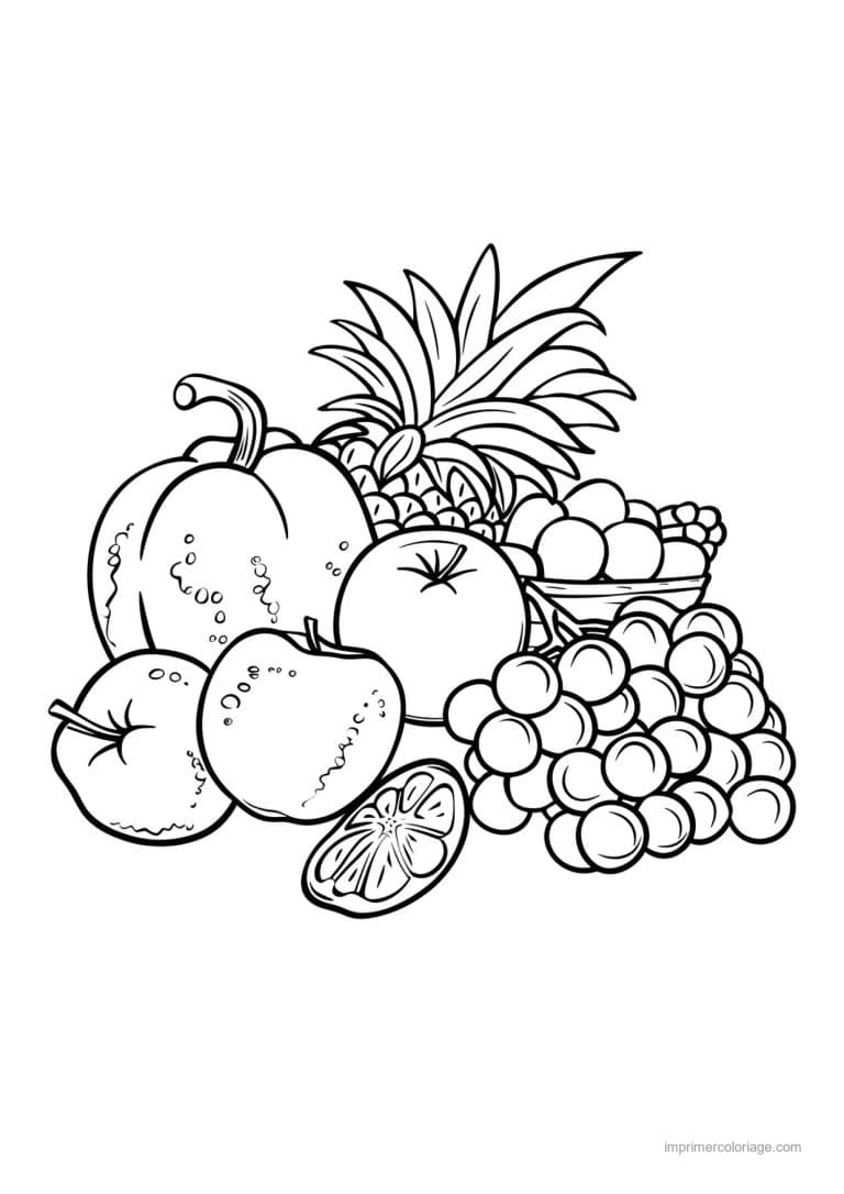coloriage panier de fruits assortiment de fruits grave 196 - dessin gratuit &agrave; imprimer