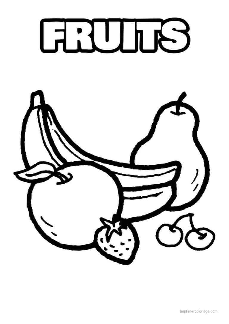 coloriage panier de fruits banane poire pomme et cerises - dessin gratuit &agrave; imprimer