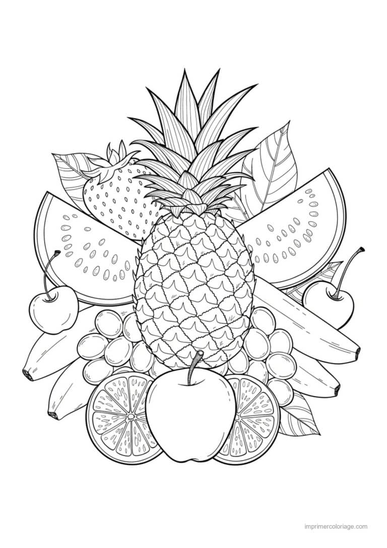 coloriage panier de fruits bouquet de fruits et tranches d orange 75 - dessin gratuit &agrave; imprimer