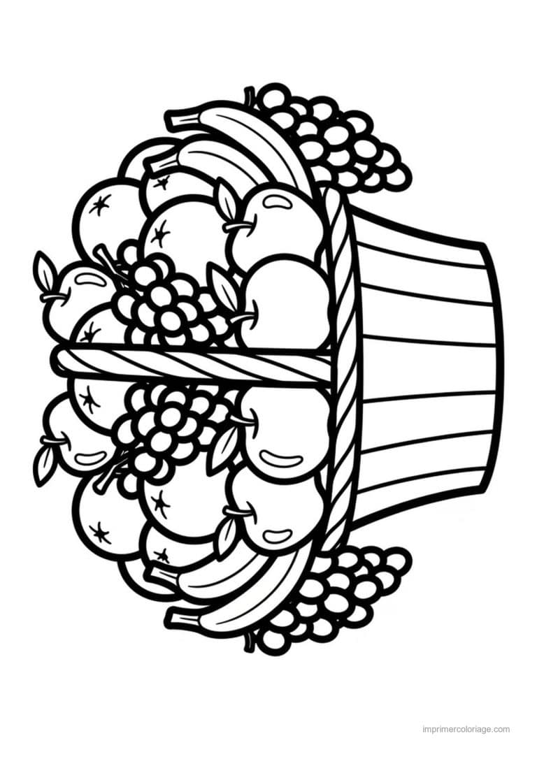 coloriage panier de fruits corbeille de fruits et raisin - dessin gratuit &agrave; imprimer
