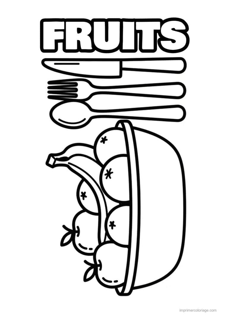 coloriage panier de fruits coupe de fruits et couverts - dessin gratuit &agrave; imprimer