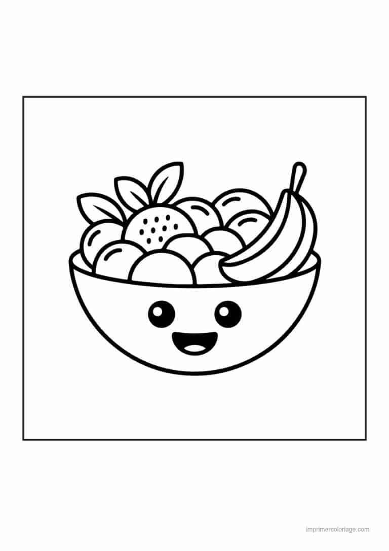 coloriage panier de fruits coupe de fruits kawaii - dessin gratuit &agrave; imprimer