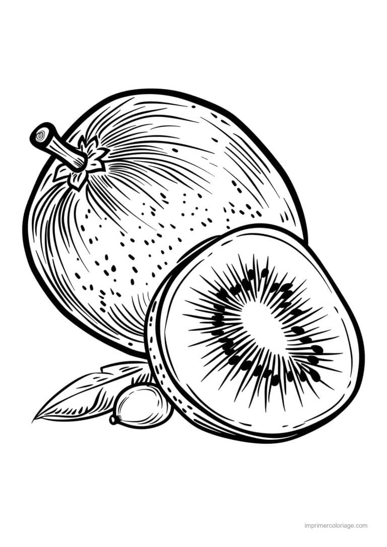 coloriage panier de fruits orange et kiwi graves - dessin gratuit &agrave; imprimer