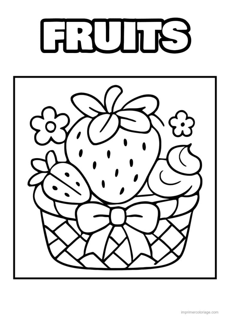coloriage panier de fruits panier de fraises et fleurs - dessin gratuit &agrave; imprimer