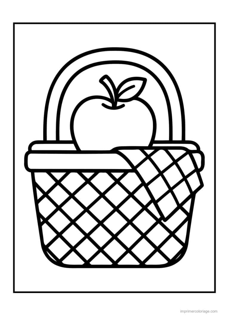 coloriage panier de fruits panier de pique nique et pomme - dessin gratuit &agrave; imprimer