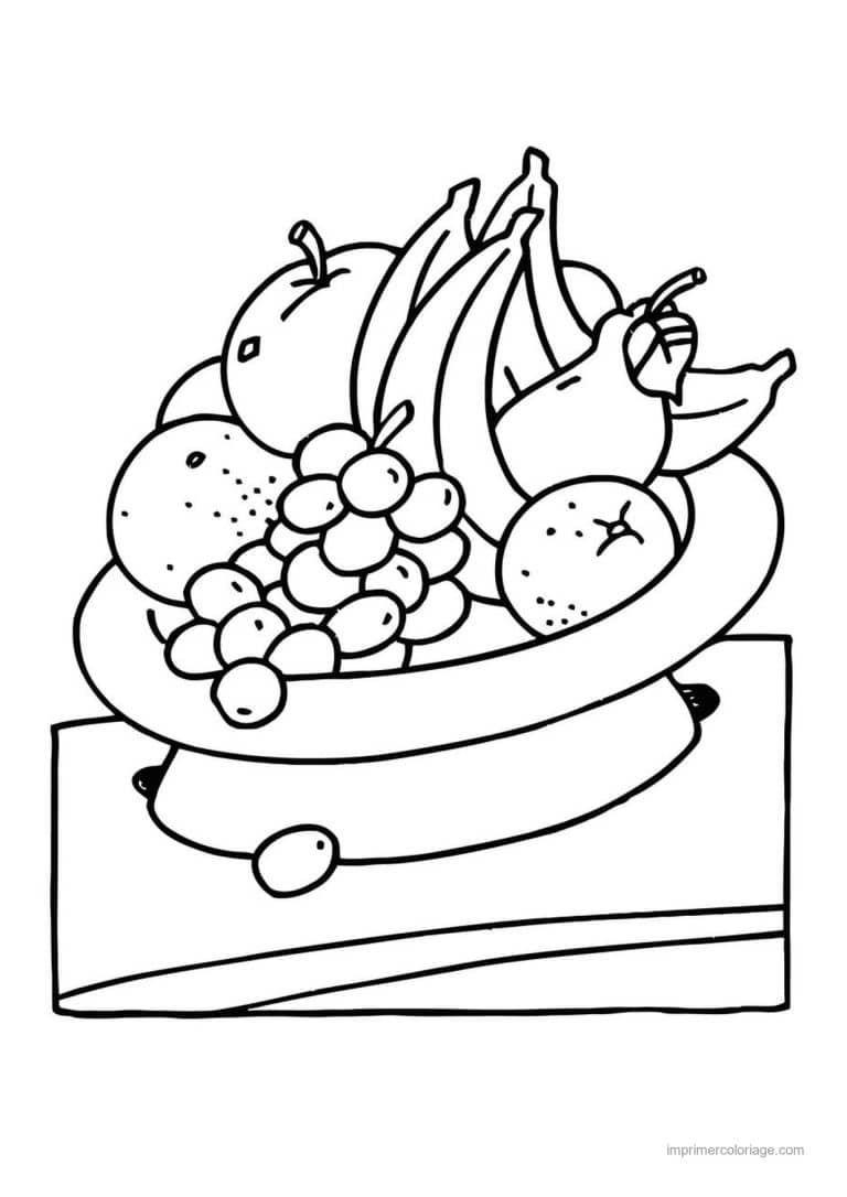 coloriage panier de fruits plateau de fruits et banane - dessin gratuit &agrave; imprimer