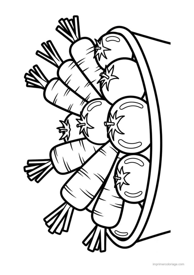 coloriage panier de legumes carottes et tomates dans un plat - dessin gratuit &agrave; imprimer
