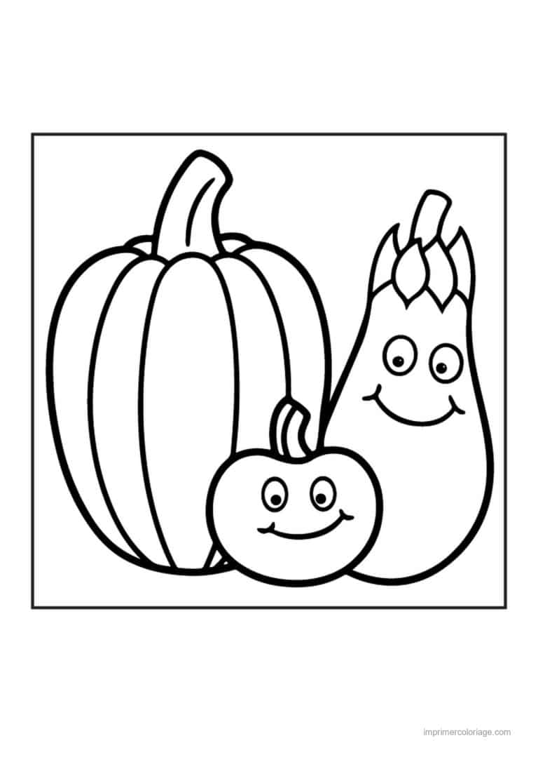 coloriage panier de legumes citrouille aubergine et pomme kawaii - dessin gratuit &agrave; imprimer