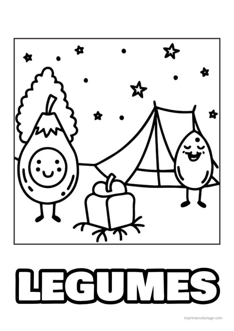 coloriage panier de legumes legumes kawaii en camping - dessin gratuit &agrave; imprimer
