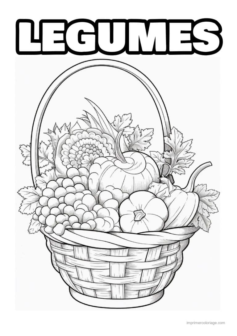 coloriage panier de legumes panier de legumes et grappe de raisin - dessin gratuit &agrave; imprimer