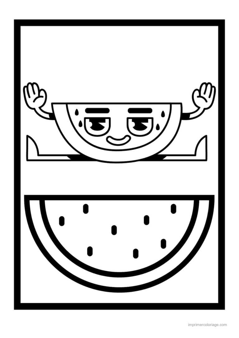 coloriage pasteque pasteque et son personnage - dessin gratuit &agrave; imprimer