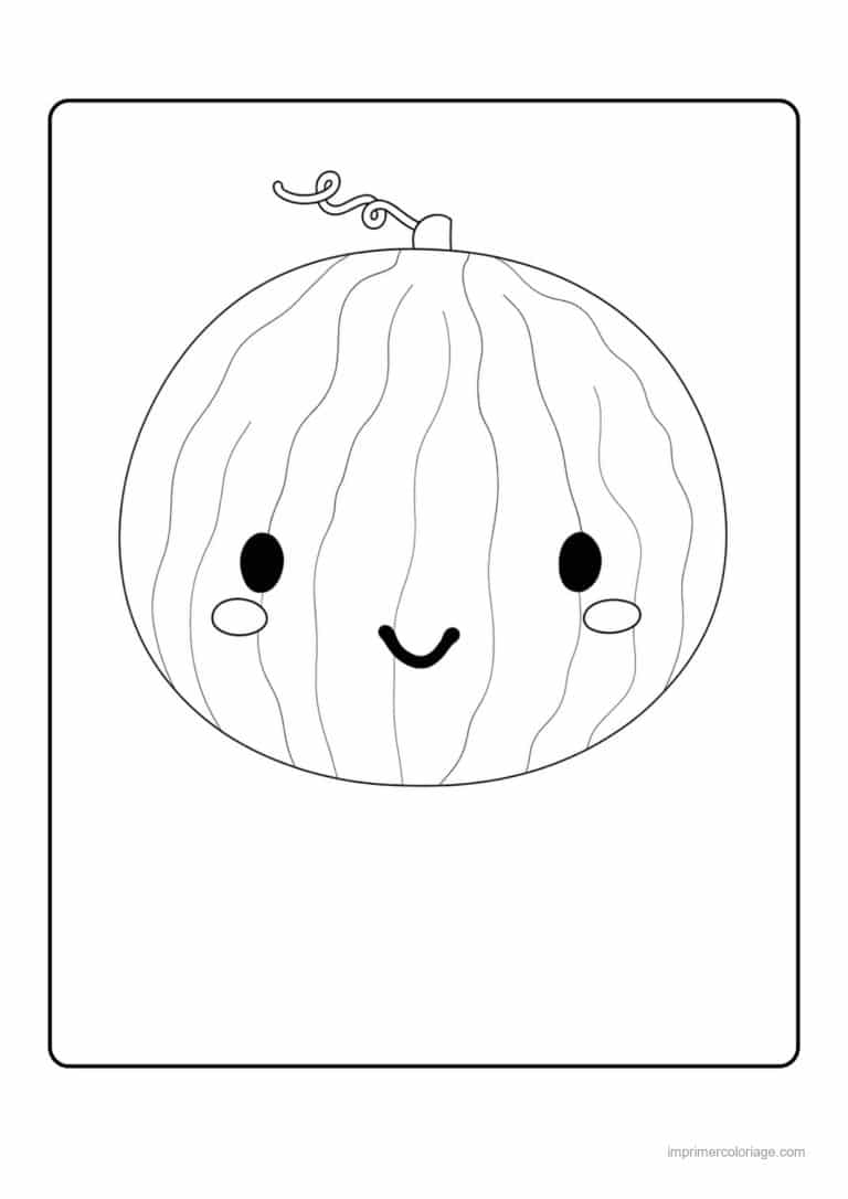 coloriage pasteque pasteque kawaii - dessin gratuit &agrave; imprimer