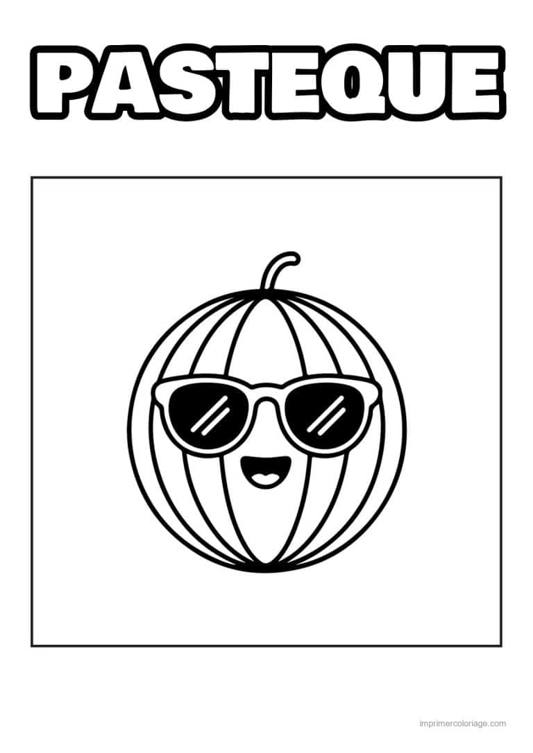coloriage pasteque pasteque kawaii a lunettes - dessin gratuit &agrave; imprimer
