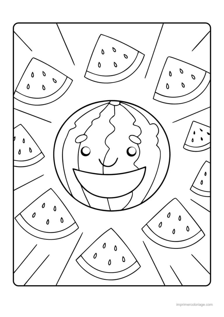 coloriage pasteque pasteque kawaii et ses tranches 2 - dessin gratuit &agrave; imprimer