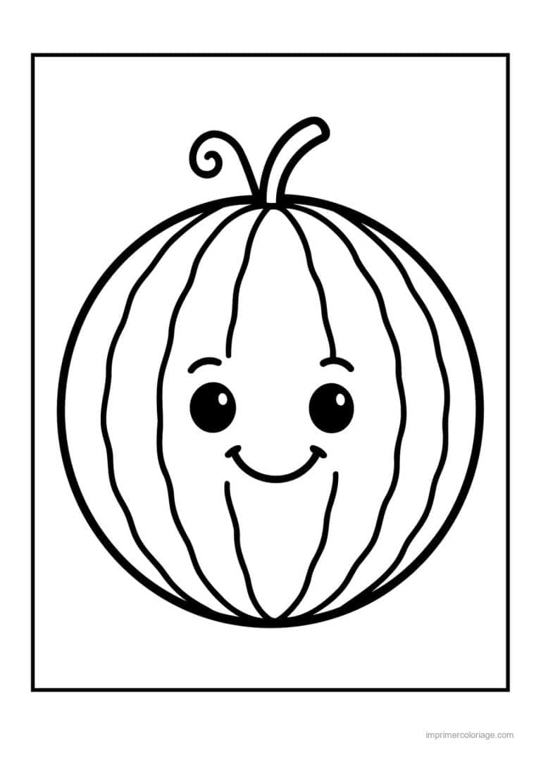 coloriage pasteque pasteque kawaii ronde - dessin gratuit &agrave; imprimer