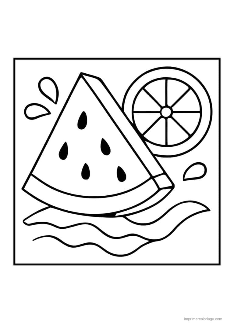 coloriage pasteque tranche de pasteque et citron - dessin gratuit &agrave; imprimer