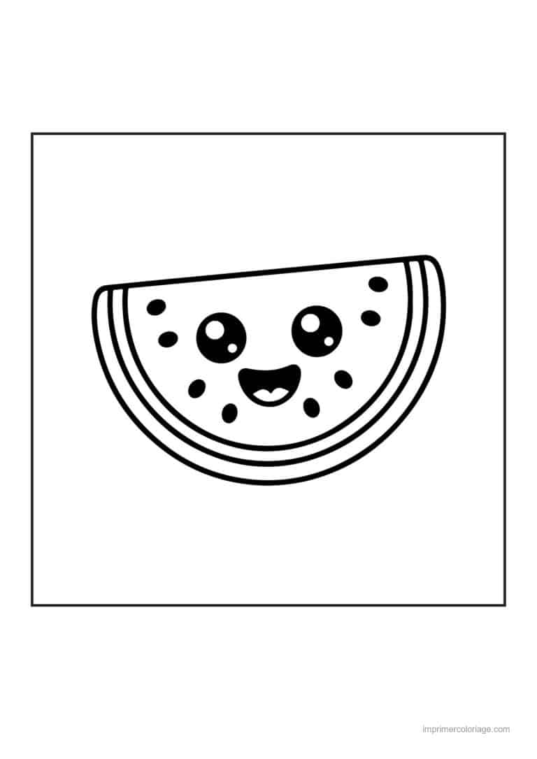 coloriage pasteque tranche de pasteque kawaii - dessin gratuit &agrave; imprimer