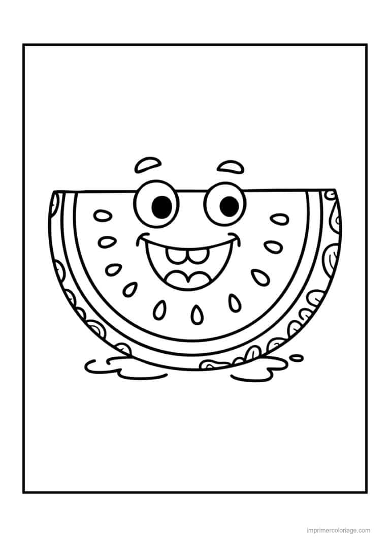 coloriage pasteque tranche de pasteque kawaii a lunettes - dessin gratuit &agrave; imprimer
