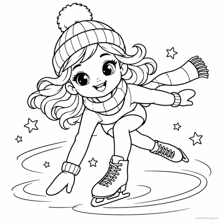 coloriage patinage cute patineur bonnet tour glace - dessin gratuit &agrave; imprimer