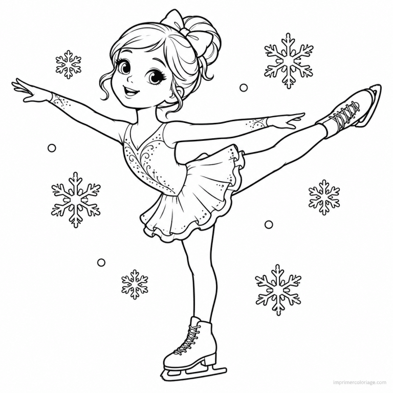 coloriage patinage cute patineuse noeud arabesque - dessin gratuit &agrave; imprimer