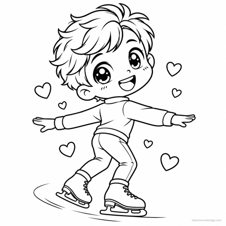 coloriage patinage kawaii patineur glisse en arriere - dessin gratuit &agrave; imprimer