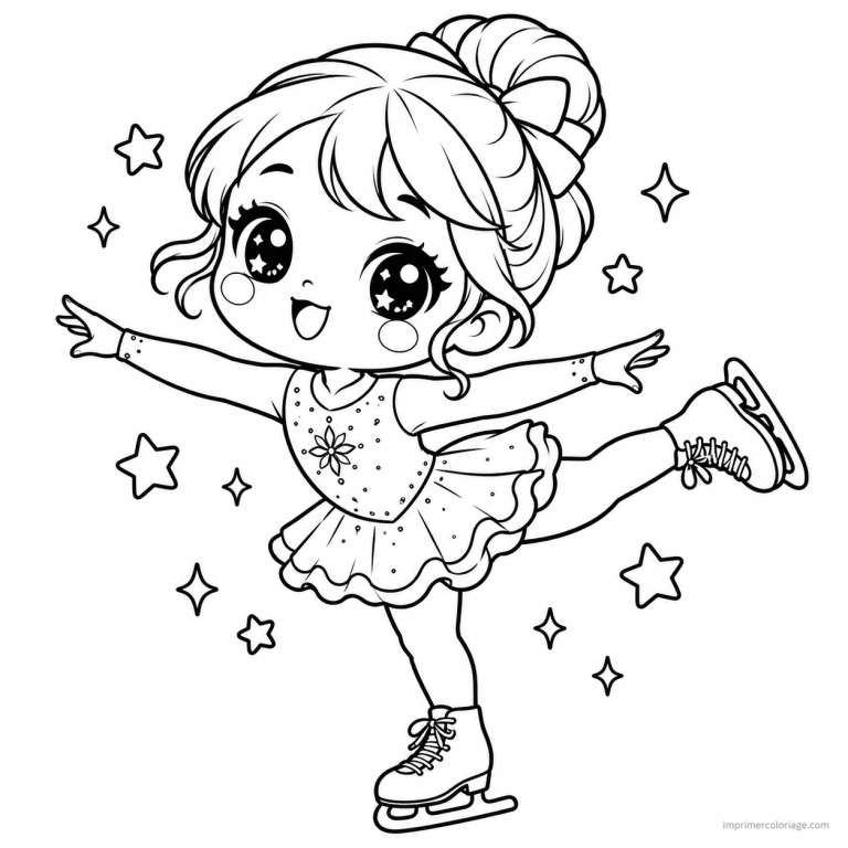 coloriage patinage kawaii patineur glisse etoiles - dessin gratuit &agrave; imprimer