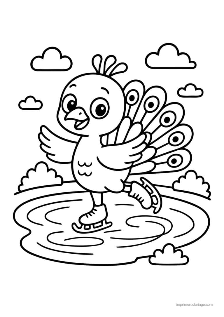 coloriage patinage paon patins glace - dessin gratuit &agrave; imprimer