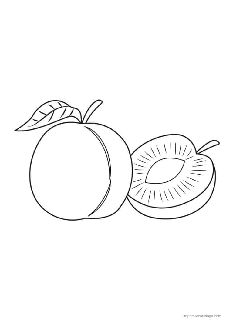 coloriage peche abricot prune abricot entier et coupe - dessin gratuit &agrave; imprimer