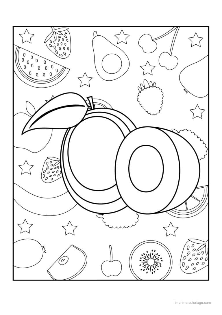 coloriage peche abricot prune abricot entier et coupe sur fond motif - dessin gratuit &agrave; imprimer