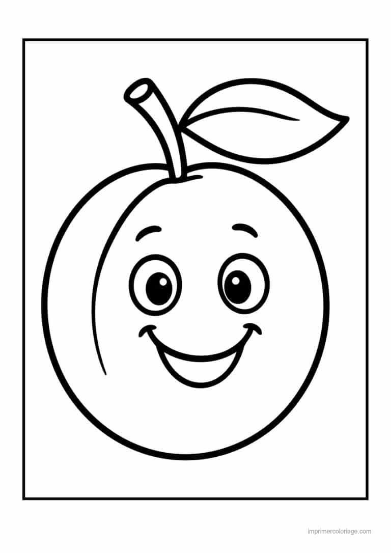 coloriage peche abricot prune abricot kawaii souriant - dessin gratuit &agrave; imprimer