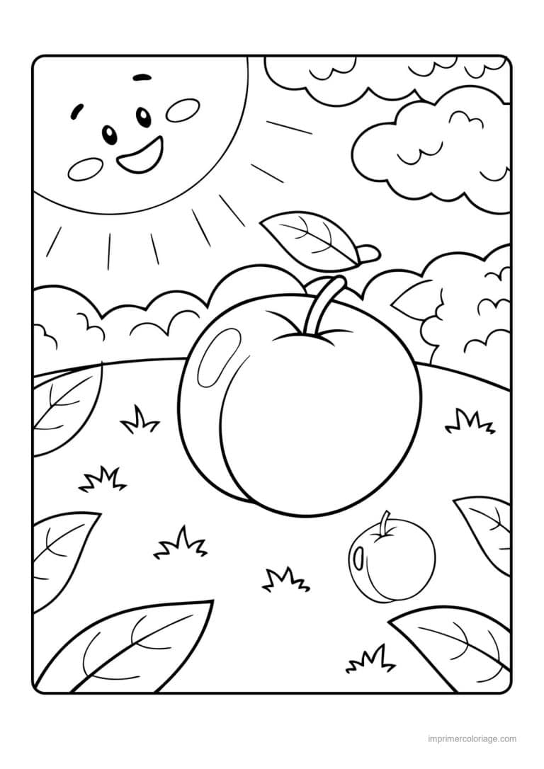 coloriage peche abricot prune peche au soleil - dessin gratuit &agrave; imprimer