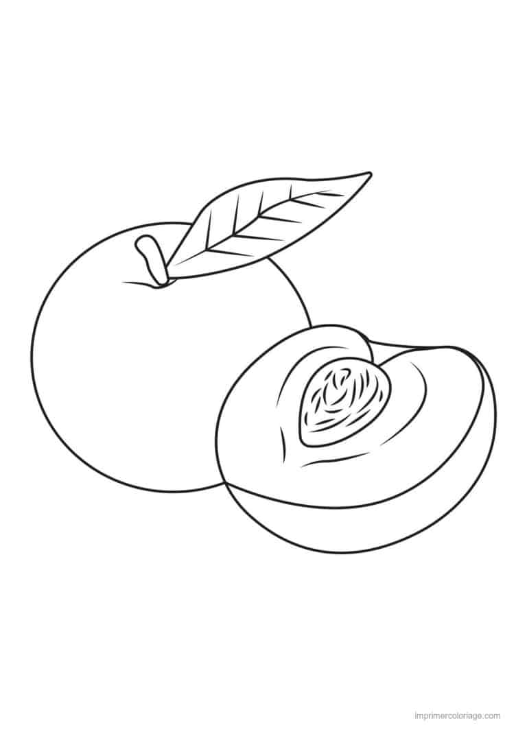 coloriage peche abricot prune peche entiere et coupee 2 - dessin gratuit &agrave; imprimer