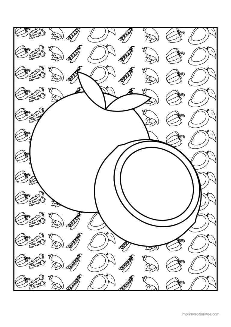 coloriage peche abricot prune peche entiere et coupee 3 - dessin gratuit &agrave; imprimer