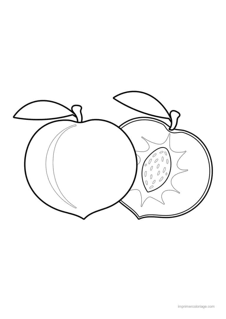 coloriage peche abricot prune peche entiere et coupee 5 - dessin gratuit &agrave; imprimer