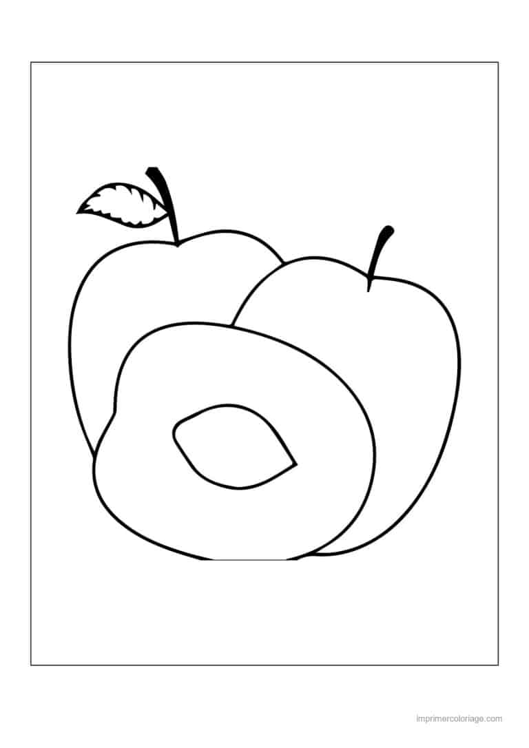 coloriage peche abricot prune peche entiere et coupee - dessin gratuit &agrave; imprimer