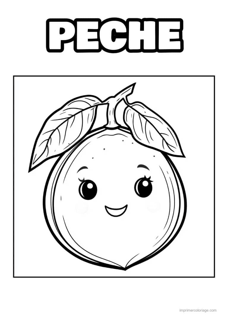 coloriage peche abricot prune peche et ses feuilles - dessin gratuit &agrave; imprimer