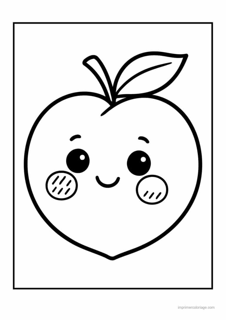 coloriage peche abricot prune peche kawaii aux joues roses - dessin gratuit &agrave; imprimer