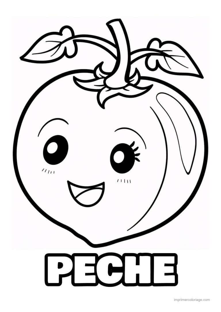 coloriage peche abricot prune peche kawaii souriante 2 - dessin gratuit &agrave; imprimer