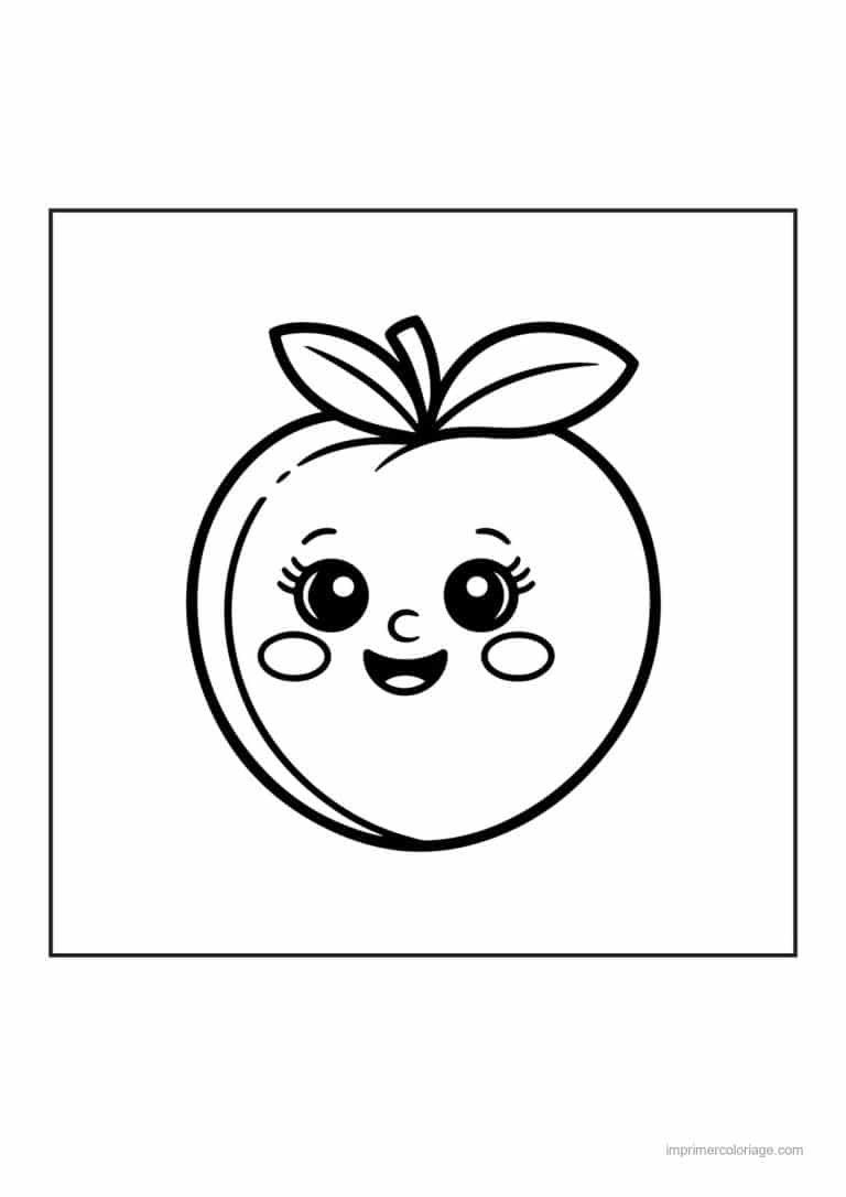 coloriage peche abricot prune peche kawaii souriante - dessin gratuit &agrave; imprimer