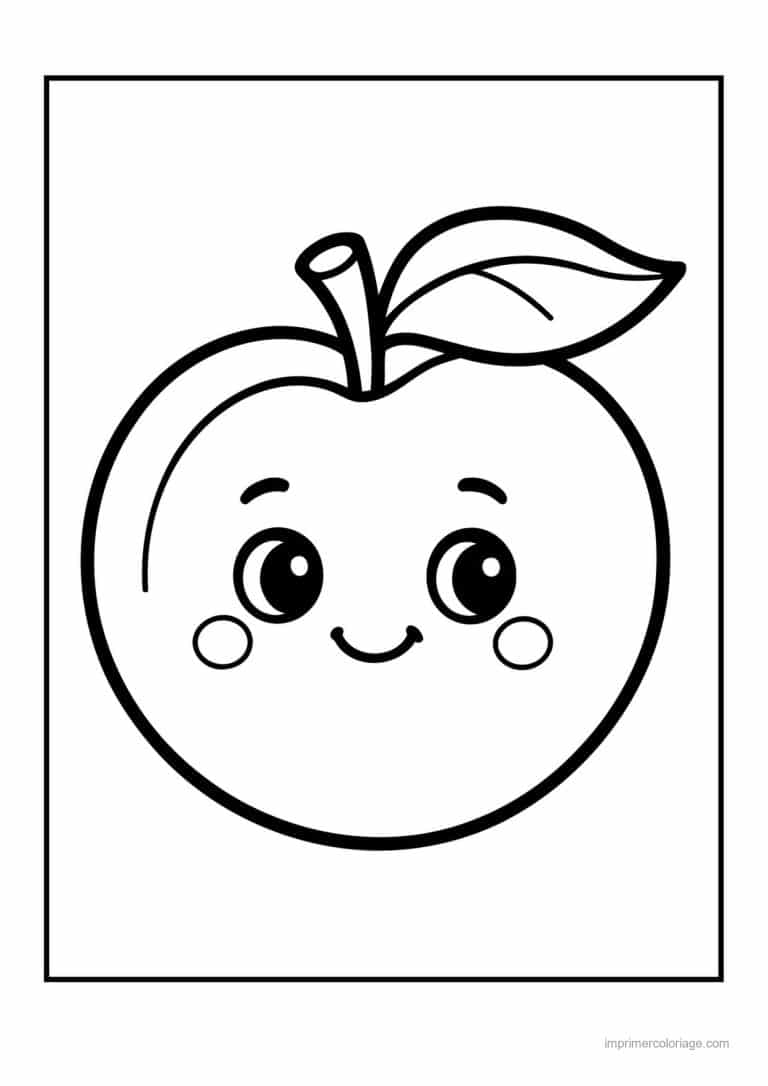 coloriage peche abricot prune peche kawaii toute ronde - dessin gratuit &agrave; imprimer