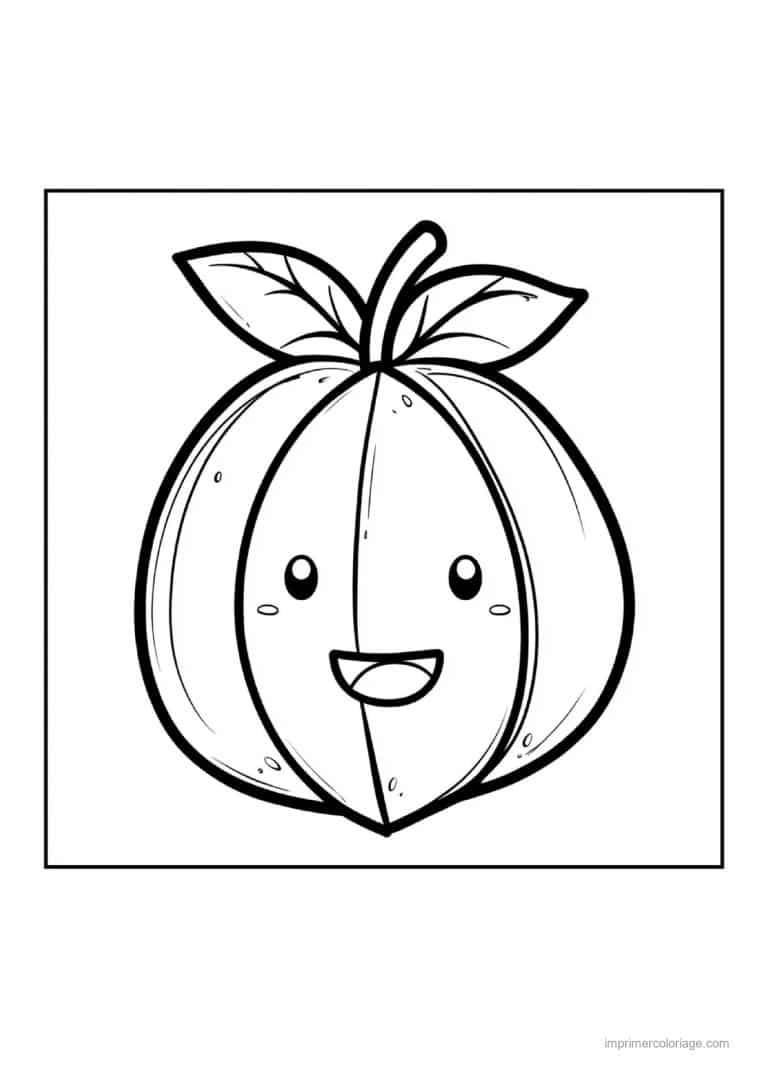 coloriage peche abricot prune peche souriante - dessin gratuit &agrave; imprimer