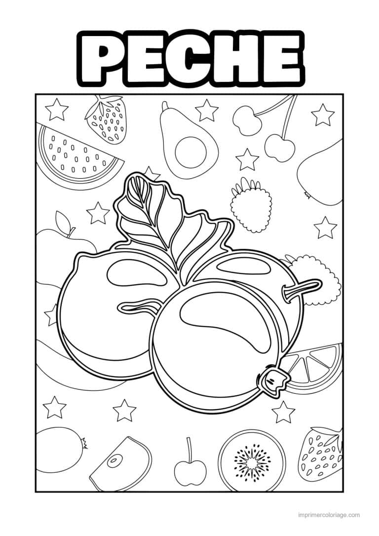 coloriage peche abricot prune prunes sur fond motif - dessin gratuit &agrave; imprimer