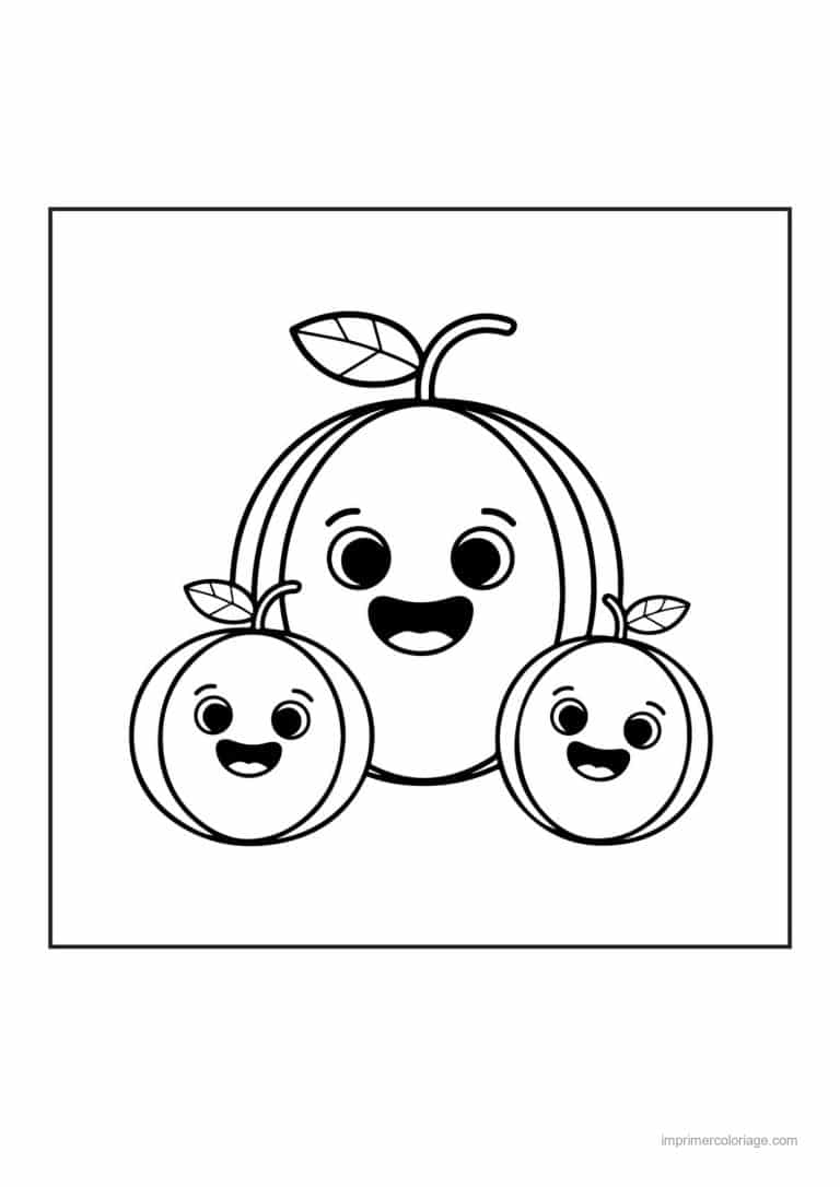 coloriage peche abricot prune trois peches kawaii - dessin gratuit &agrave; imprimer