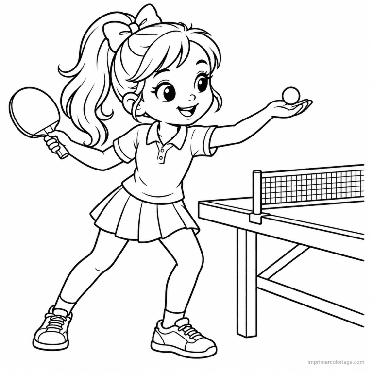 coloriage ping pong cute fille service noeud - dessin gratuit &agrave; imprimer